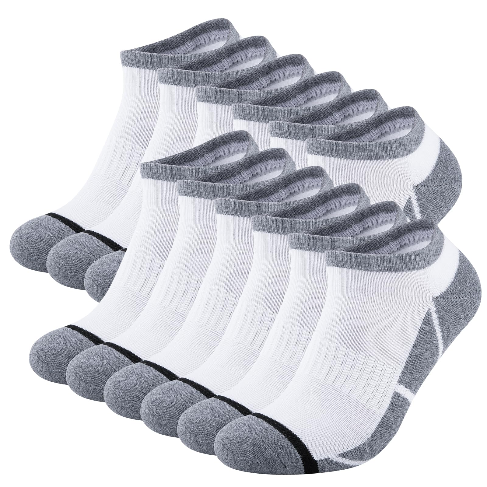COOVAN 12 Pack Mens Ankle Socks Cushioned Running Sport Socks Breathable Anti-Blister Low Cut Athletic Socks